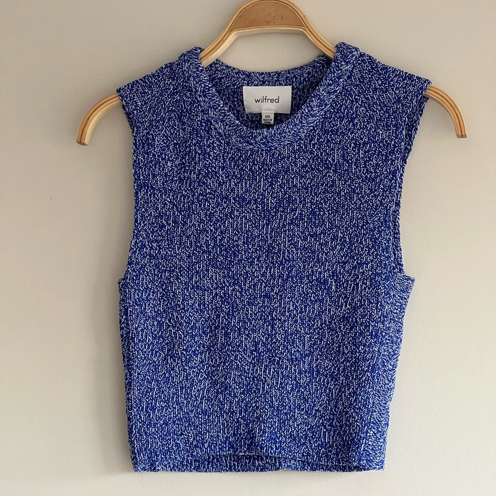 2/$15❤️Aritzia Wilfred Blue and White Knit Cropped Tank Top